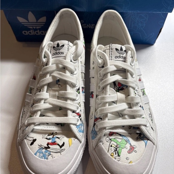 adidas womens White Disney Character Goofy canvas Sneakers - Picture 2 of 7